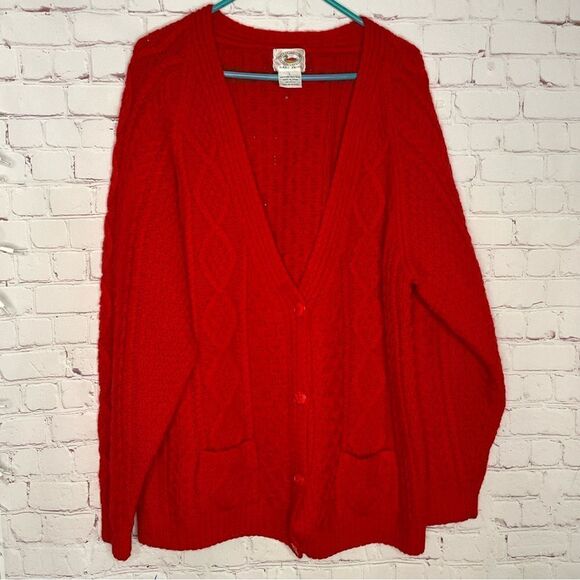 New Marsh Landing Cardigan Red Sweater‎ Large Button Up Shetland 100% Wool - Picture 1 of 10